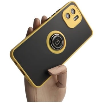 Etui z uchwytem na palec Bizon Case Hybrid Ring do Xiaomi Redmi A1, przydymione z żółtą ramką