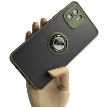 Etui z uchwytem na palec Bizon Case Hybrid Ring do Xiaomi Redmi A1, przydymione z zieloną ramką