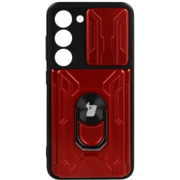 Etui Bizon Case Camshield Card Slot Ring do Galaxy S23, czerwone