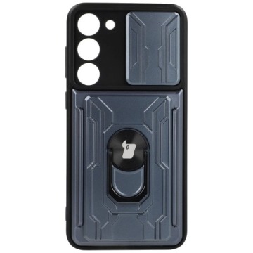 Etui Bizon Case Camshield Card Slot Ring do Galaxy S23 Plus, szare