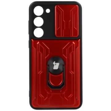 Etui Bizon Case Camshield Card Slot Ring do Galaxy S23 Plus, czerwone
