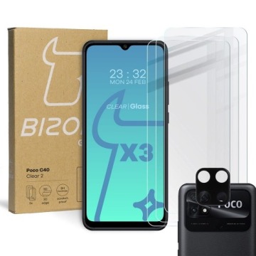 3x Szkło + szybka na aparat BIZON do Xiaomi Poco C40 / Redmi 10C