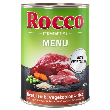 Megapakiet Rocco Menu, 24 x 400 g - Jagnięcina z wołowiną i warzywami z ryżem