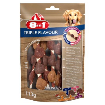 3 + 1 gratis! Przysmaki dla psa 8in1 Triple Flavour, różne rodzaje - Triple Flavour Skewers, 452 g (