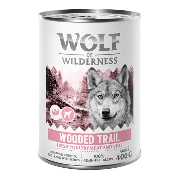 Wolf of Wilderness Adult “Expedition”, 6 x 400 g - Wooded Trails - Drób z cielęciną