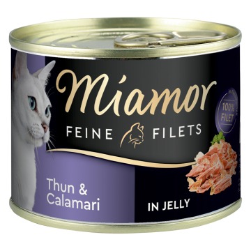 Megapakiet Miamor Feine Filets w puszkach, 12 x 185 g - Tuńczyk z kalmarami