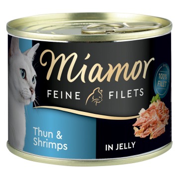 Megapakiet Miamor Feine Filets w puszkach, 12 x 185 g - Tuńczyk z krewetkami