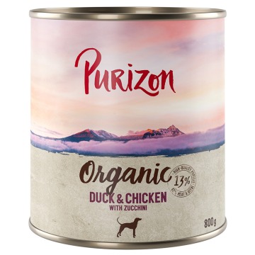Korzystny pakiet Purizon Organic, 24 x 800 g - Kaczka i kurczak z cukinią