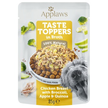 Applaws Taste Toppers w bulionie, 12 x 85 g - Kurczak z brokułem, jabłkiem i komosą ryżową