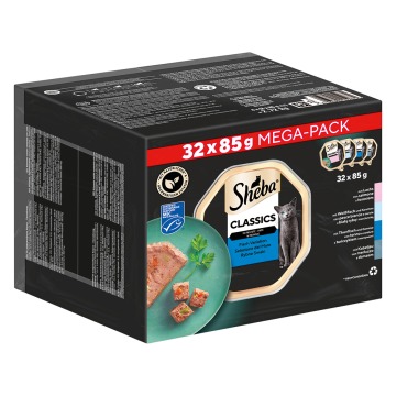 Megapakiet Sheba tacki, 32 x 85 g - Classics w pasztecie