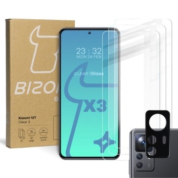 3x Szkło + szybka na aparat BIZON Clear 2 do Xiaomi 12T