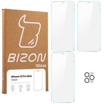 Szkło hartowane Bizon Glass Clear - 3 szt. + obiektyw, iPhone 12 Pro Max