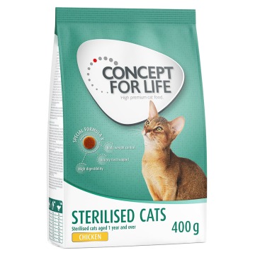 20% taniej! Concept for Life sucha karma, 400 g - Sterilised Cats, kurczak - ulepszona receptura