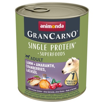 Megapakiet animonda GranCarno Adult Superfoods, 24 x 800 g - Jagnięcina, amarantus, żurawina, olej z