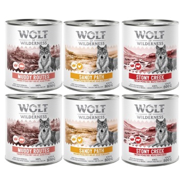 Pakiet mieszany Wolf of Wilderness SENIOR - 6 x 800 g: 2x drób z wołowiną, 2x drób z wieprzowiną,  2