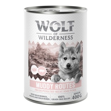 Wolf of Wilderness Junior “Expedition”, 6 x 400 g - Muddy Routes - Drób z wieprzowiną