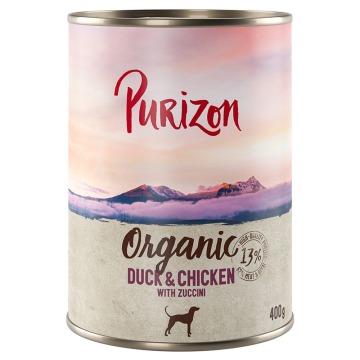 Korzystny pakiet Purizon Organic, 24 x 400 g - Kaczka i kurczak z cukinią