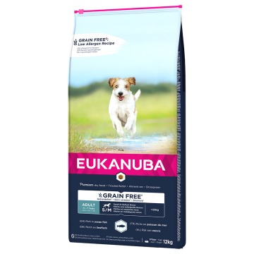 Eukanuba Grain Free Adult Small/Medium Breed, z łososiem - 2 x 12 kg