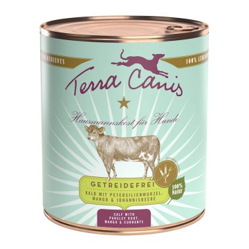 Terra Canis bez zbóż, 6 x 800 g - Cielęcina z korzeniem pietruszki, mango i porzeczką