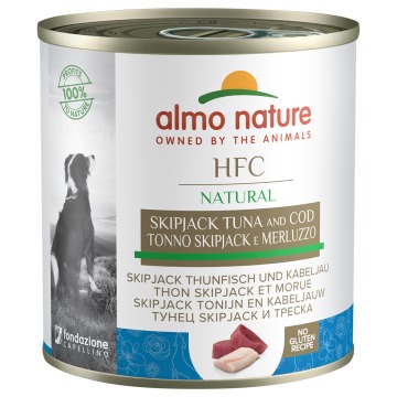 Korzystny pakiet Almo Nature HFC, 12 x 280 g / 290 g - Tuńczyk bonito i dorsz, 290 g