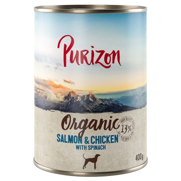 Korzystny pakiet Purizon Organic, 24 x 400 g - Łosoś i kurczak ze szpinakiem