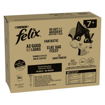 Megapakiet Felix w galarecie, So gut wie es aussieht, 80 x 85 g - Mięsny mix dla seniora (wołowina, 