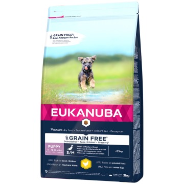 Eukanuba Grain Free Puppy Small / Medium Breed, kurczak - 2 x 3 kg