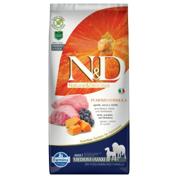 Farmina N&D Grain Free Adult Medium & Maxi, jagnięcina z dynią i borówkami - 12 kg