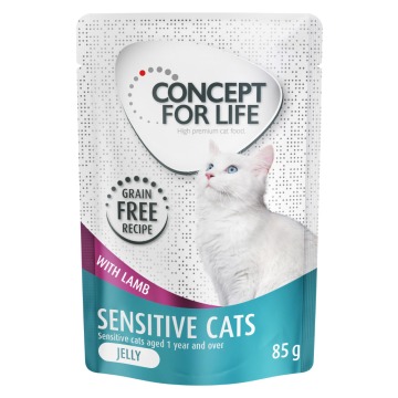 10% taniej! Concept for Life, bezzbożowa karma mokra, 12 x 85 g - Sensitive Cats w galarecie, jagnię