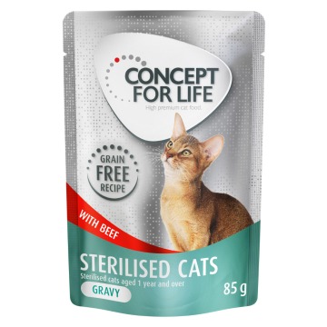 10% taniej! Concept for Life, bezzbożowa karma mokra, 12 x 85 g - Sterilised Cats w sosie, wołowina