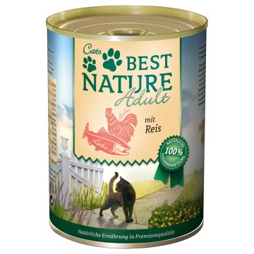 Korzystny pakiet Best Nature Cat Adult, 12 x 400 g - Łosoś, kurczak i ryż