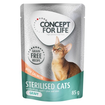 10% taniej! Concept for Life, bezzbożowa karma mokra, 12 x 85 g - Sterilised Cats w sosie, łosoś
