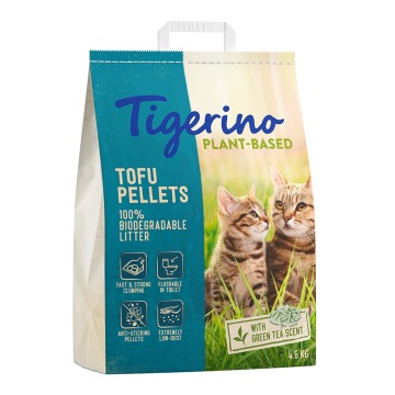Tigerino Plant-Based, żwirek na bazie tofu - zapach zielonej herbaty - 2 x 4,6 kg