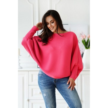 Różowy neon sweterek z poziomym splotem - Peyton