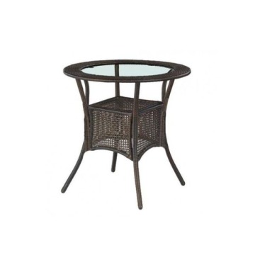 Stół ogrodowy Midas śr. 74 cm, szkło, rattan syntetyczny ciemny brąz