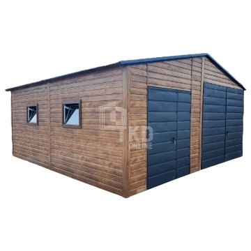 Garaż Blaszany 6x5,5 - 2x Brama - 2x okno - Antracyt  drewnopodobny TKD97