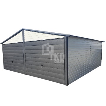 Garaż Blaszany 6x6 - 2x Brama - Antracyt + Biały - dach dwuspadowy TKD98