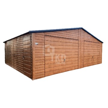 Garaż Blaszany 7,5x6 - 2x Brama - okno -jasny orzch - drewnopodobny - dach dwuspadowy TKD100