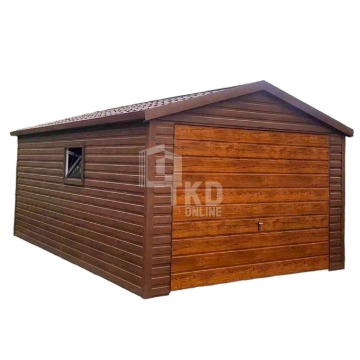 Garaż Blaszany 3,5x5 Brama uchylna ciemny brąz jasny orzech drewnopodobny TKD135