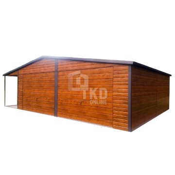 Garaż Blaszany 6,5x5 + wiata 2x5 2x Brama uchylna  Antracyt  jasny orzech TKD137