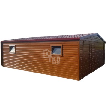 Garaż Blaszany 6x6 Brama uchylna - złoty dąb - drewnopodobny - 2x okno TKD139