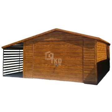 Garaż Blaszany 4x5  wiata 1,5x5 Brama uchylna jasny orzech  drewnopodobny TKD140