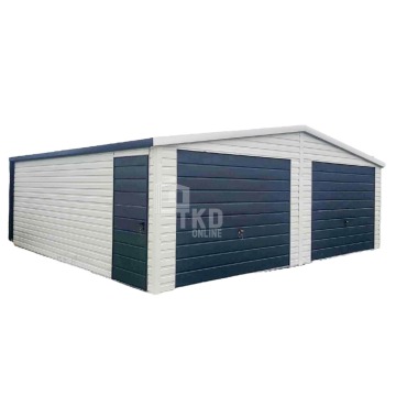 Garaż Blaszany 7x6 2x Brama - rynny - Antracyt + biały - dach dwuspadowy TKD143