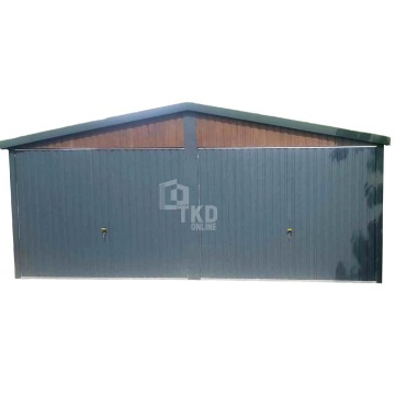 Garaż Blaszany 6x5 2x Brama uchylna - Antracyt + ciemny brąz - 1x drzwi TKD148