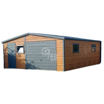 Garaż Blaszany 6x6 Brama - 3x okno - drzwi - Antracyt + Drewnopodobny TKD150