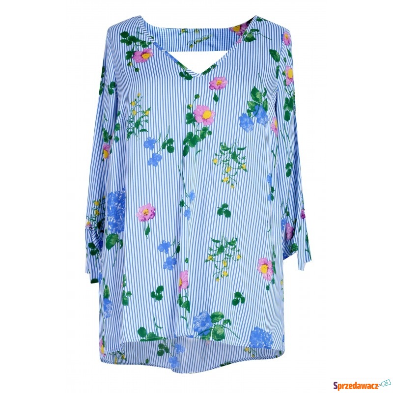 Biało niebieska bluzka plus size w kwiatki FLORENCE - Bluzki, koszule - Tarnobrzeg