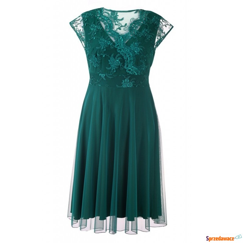 Zielona wieczorowa sukienka z koronką LUCILLE - Sukienki - Bielsko-Biała