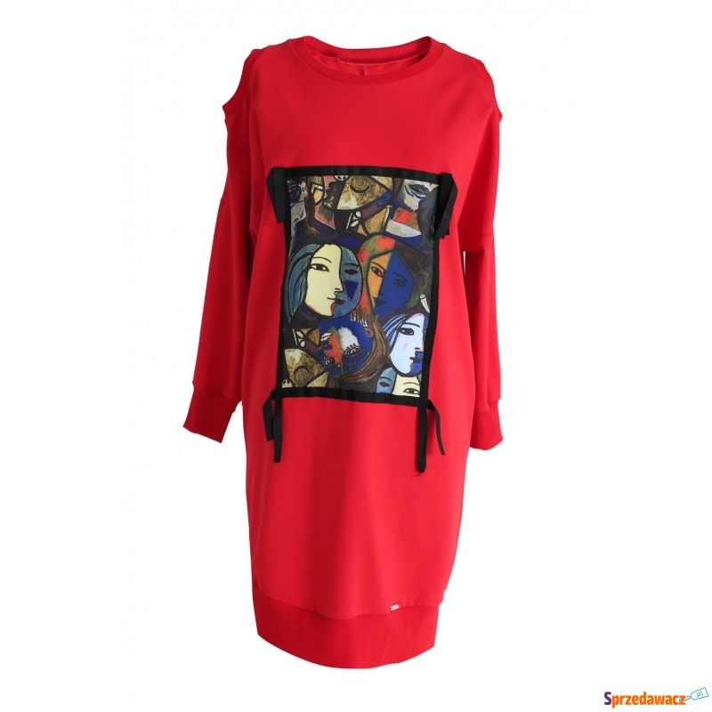 Czerwona dresowa sukienka z grafiką - Keys - Sukienki - Gdynia