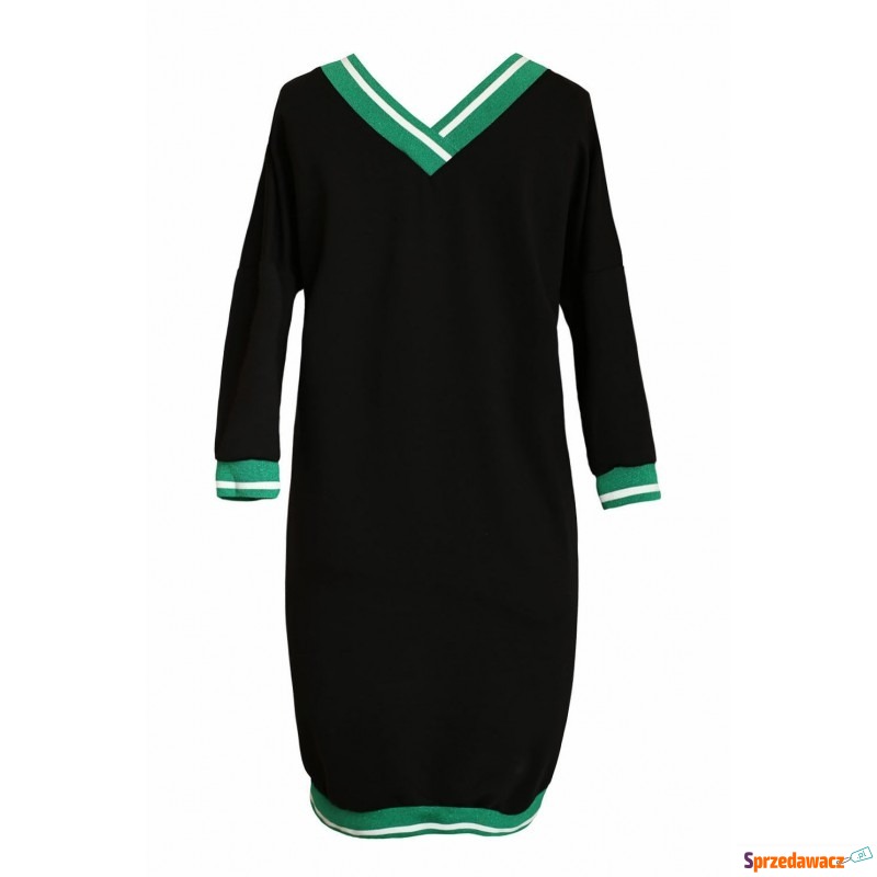 Czarna dresowa sukienka z zielonym ściągaczem... - Sukienki - Grudziądz