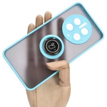 Etui z uchwytem na palec Bizon Case Hybrid Ring do Huawei Mate 50 Pro, przydymione z jasnoniebieską 